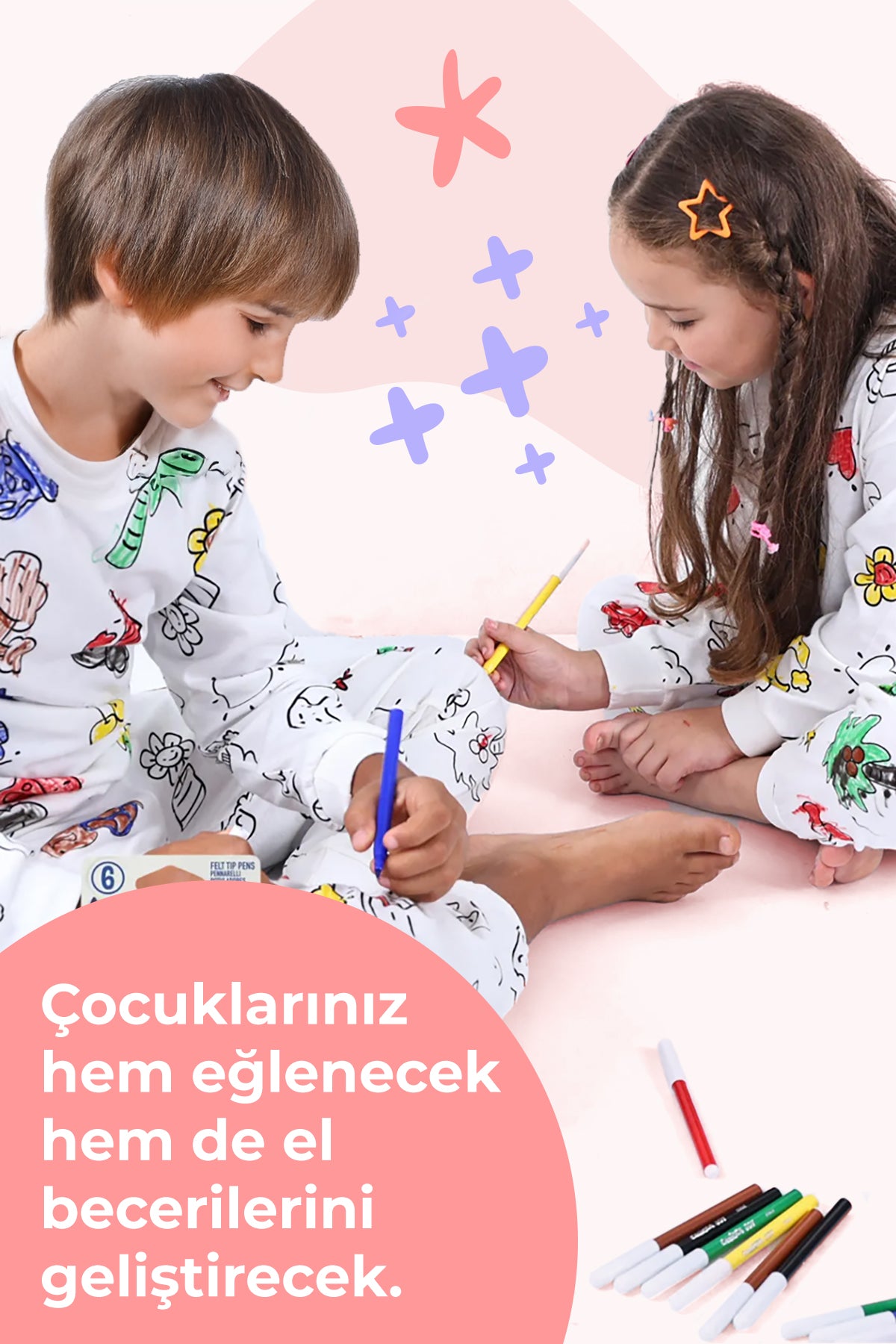 Pofica Boyanabilir Pijama Takımı (6'LI BOYA KALEMİ HEDİYE)