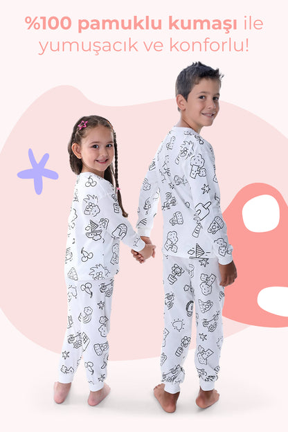 Pofica Boyanabilir Pijama Takımı (6'LI BOYA KALEMİ HEDİYE)